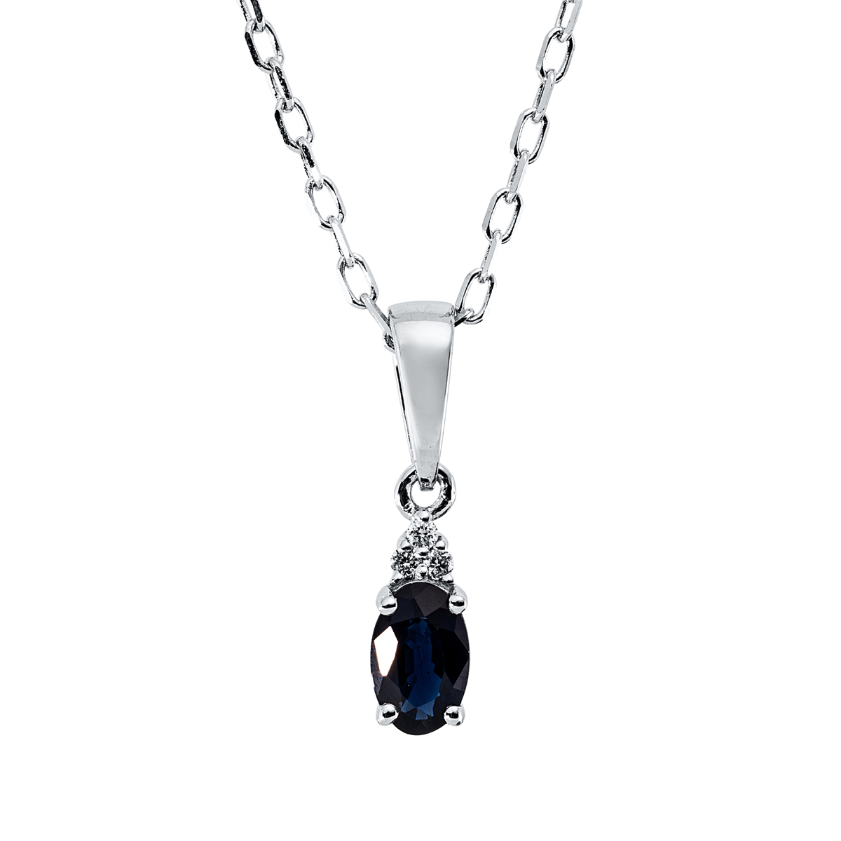 diamond full cut sapphire colored stone classic necklace in white gold