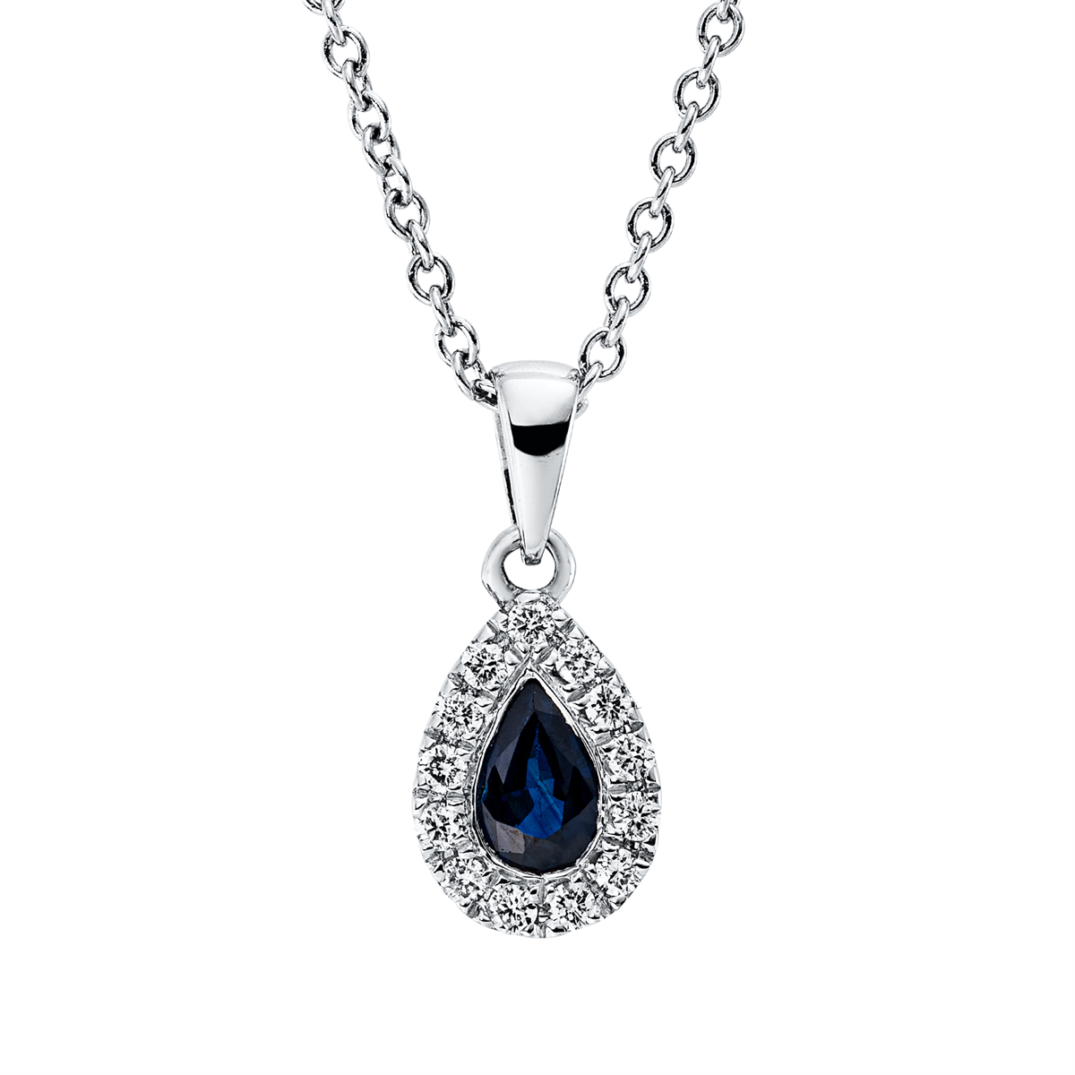 diamond full cut sapphire colored stone classic necklace in white gold