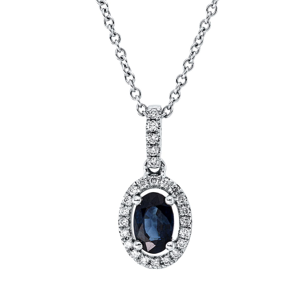 diamond full cut sapphire colored stone classic necklace in white gold