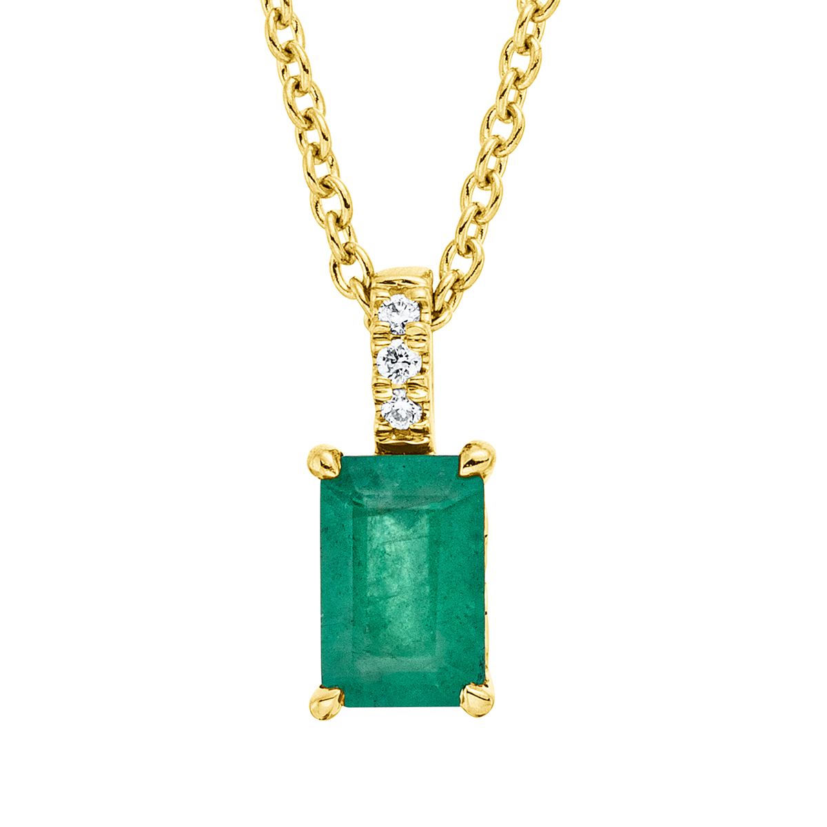diamond full cut emerald colored stone classic necklace in yellow gold