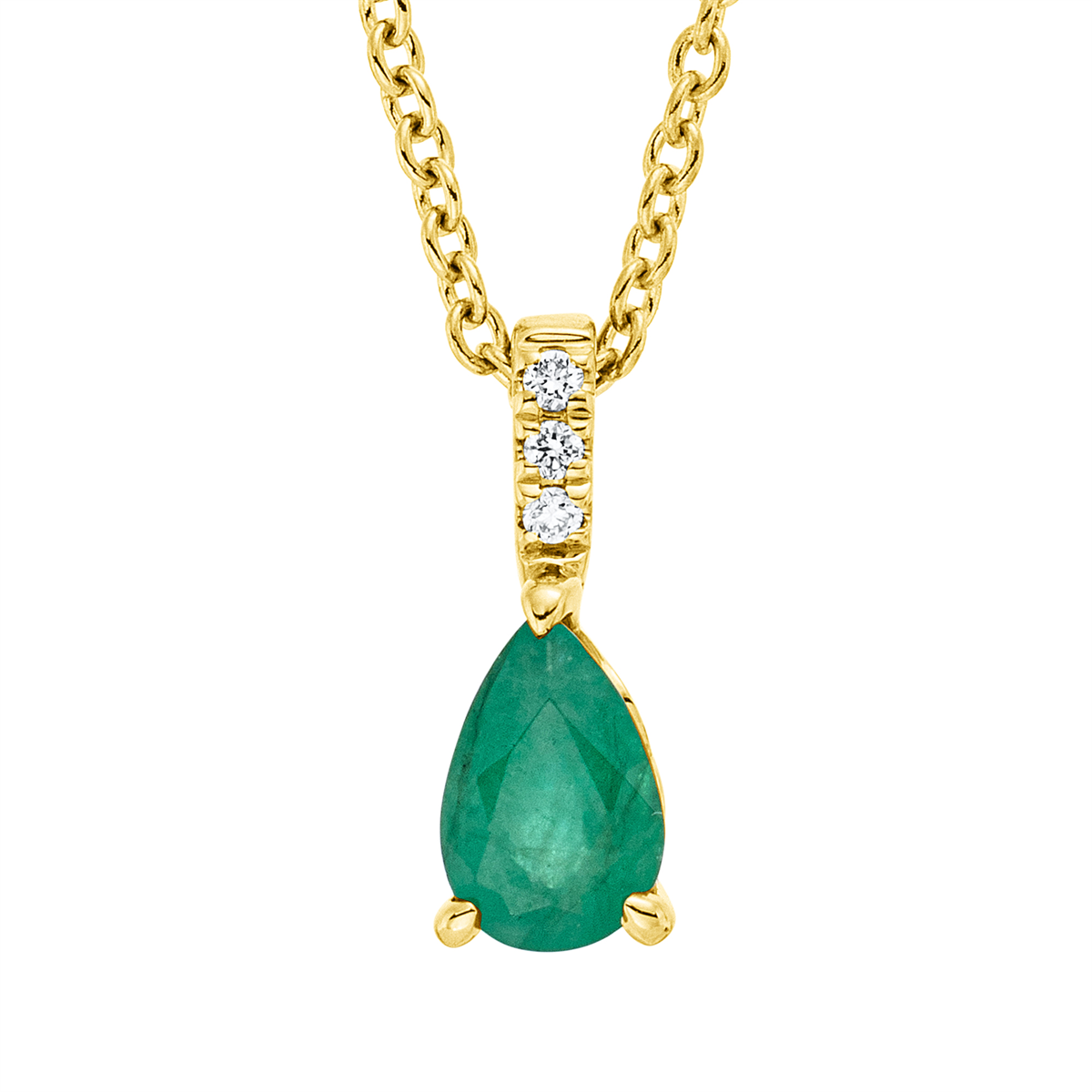 diamond full cut emerald colored stone classic necklace in yellow gold