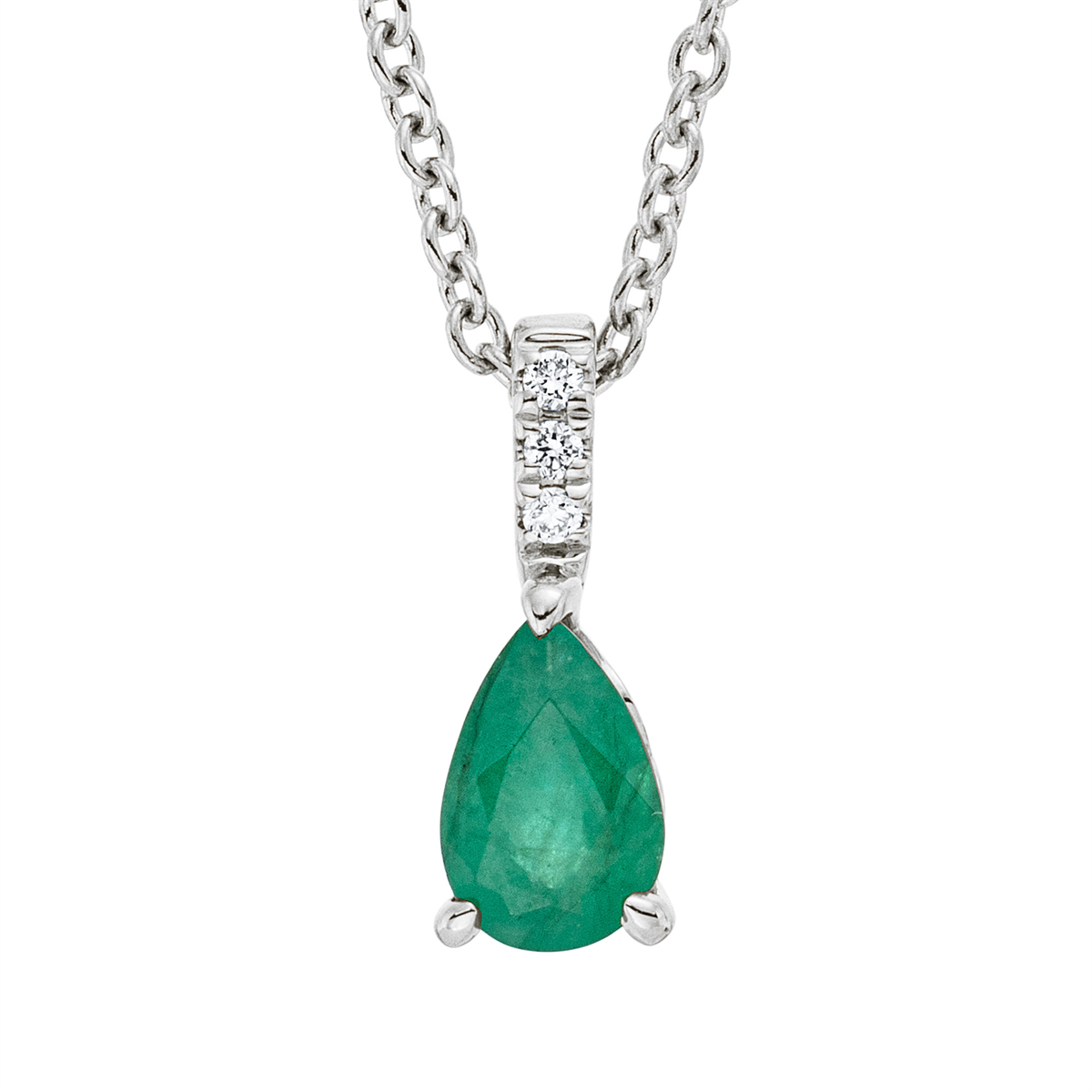 diamond full cut emerald colored stone classic necklace in white gold