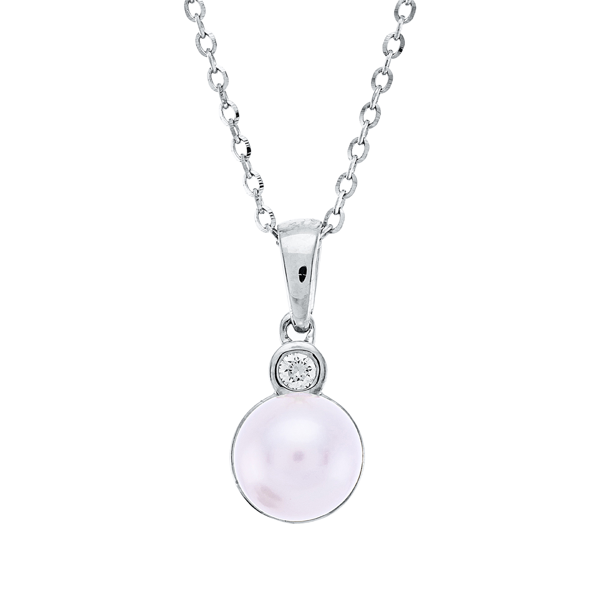 diamond full cut pearl necklace in white gold