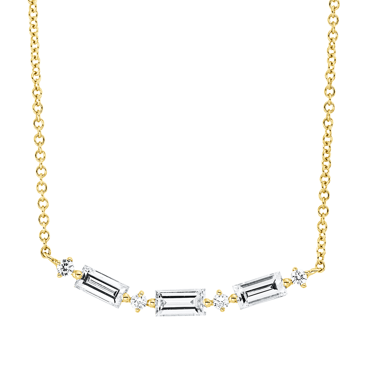 diamond full cut baguette necklace in yellow gold