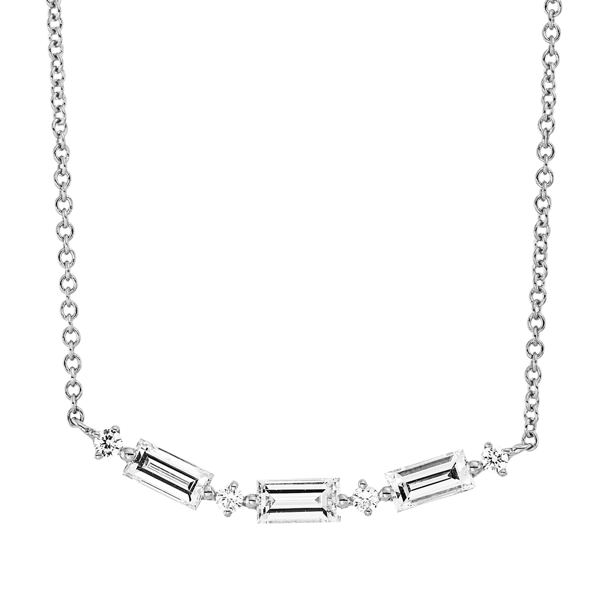 diamond full cut baguette necklace in white gold