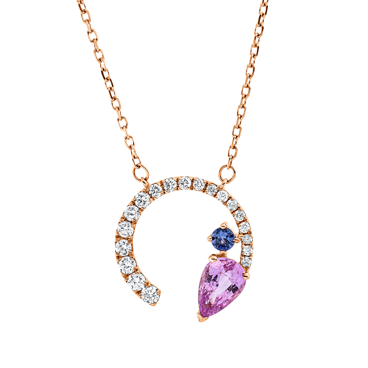 diamond full cut sapphire colored stone classic necklace in red gold