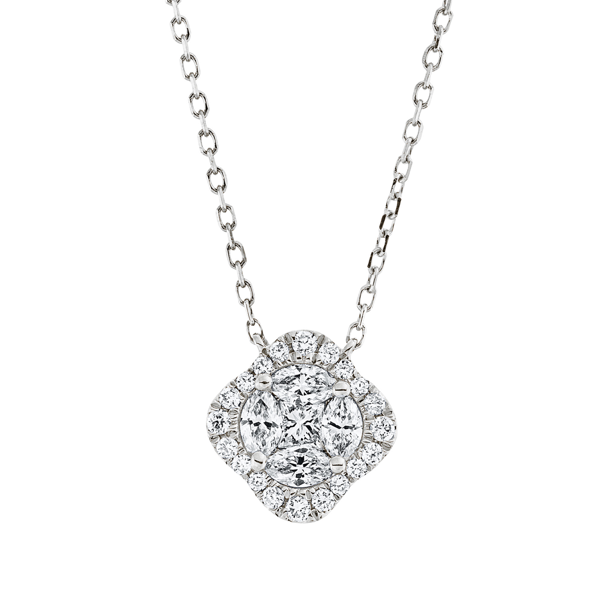 diamond full cut illusion classic necklace in white gold
