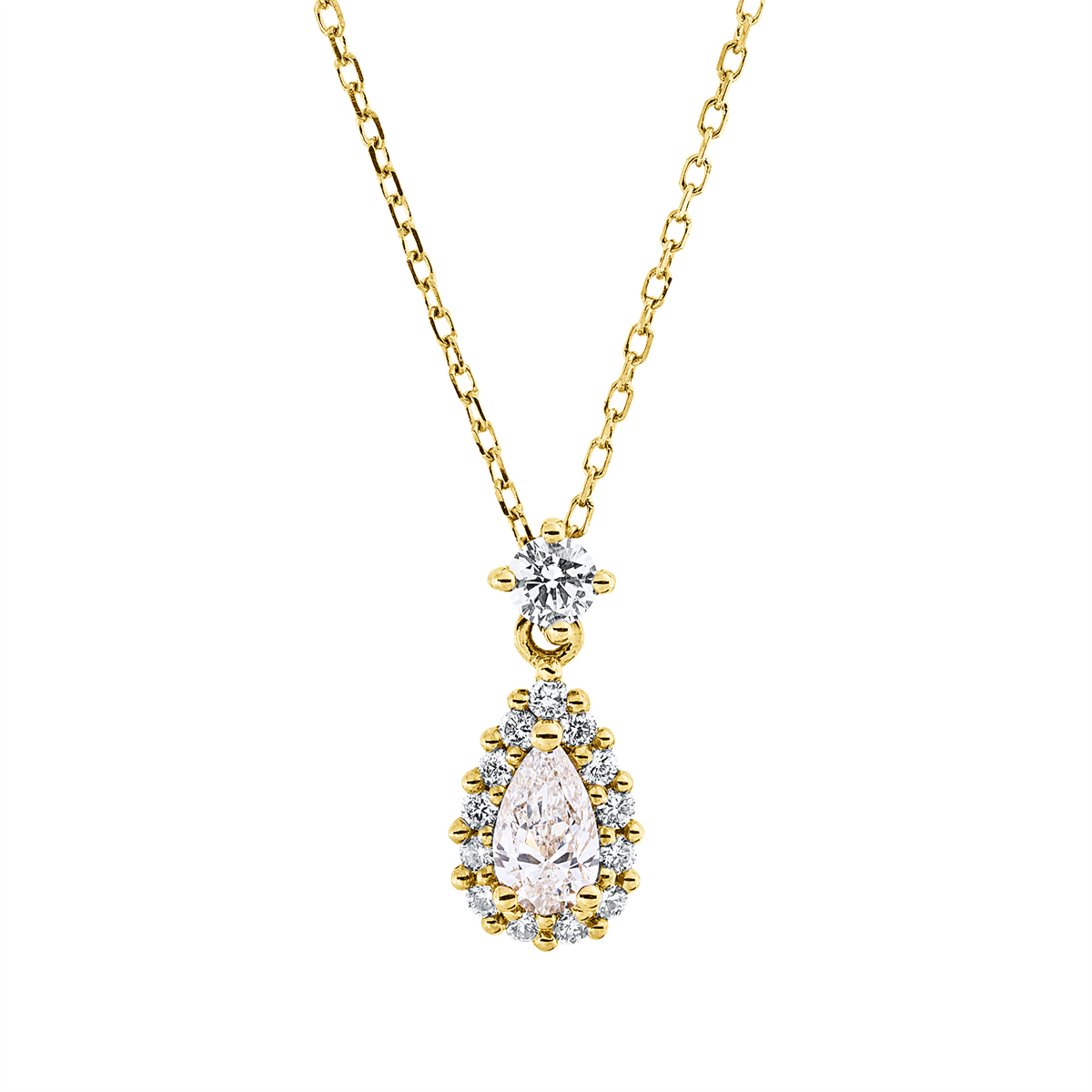 diamond full cut solitaire with accent stones necklace in yellow gold