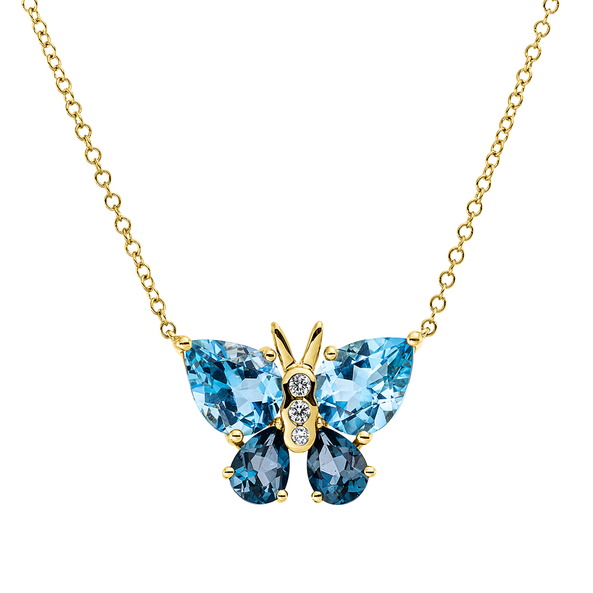 diamond full cut topaz animal necklace in yellow gold