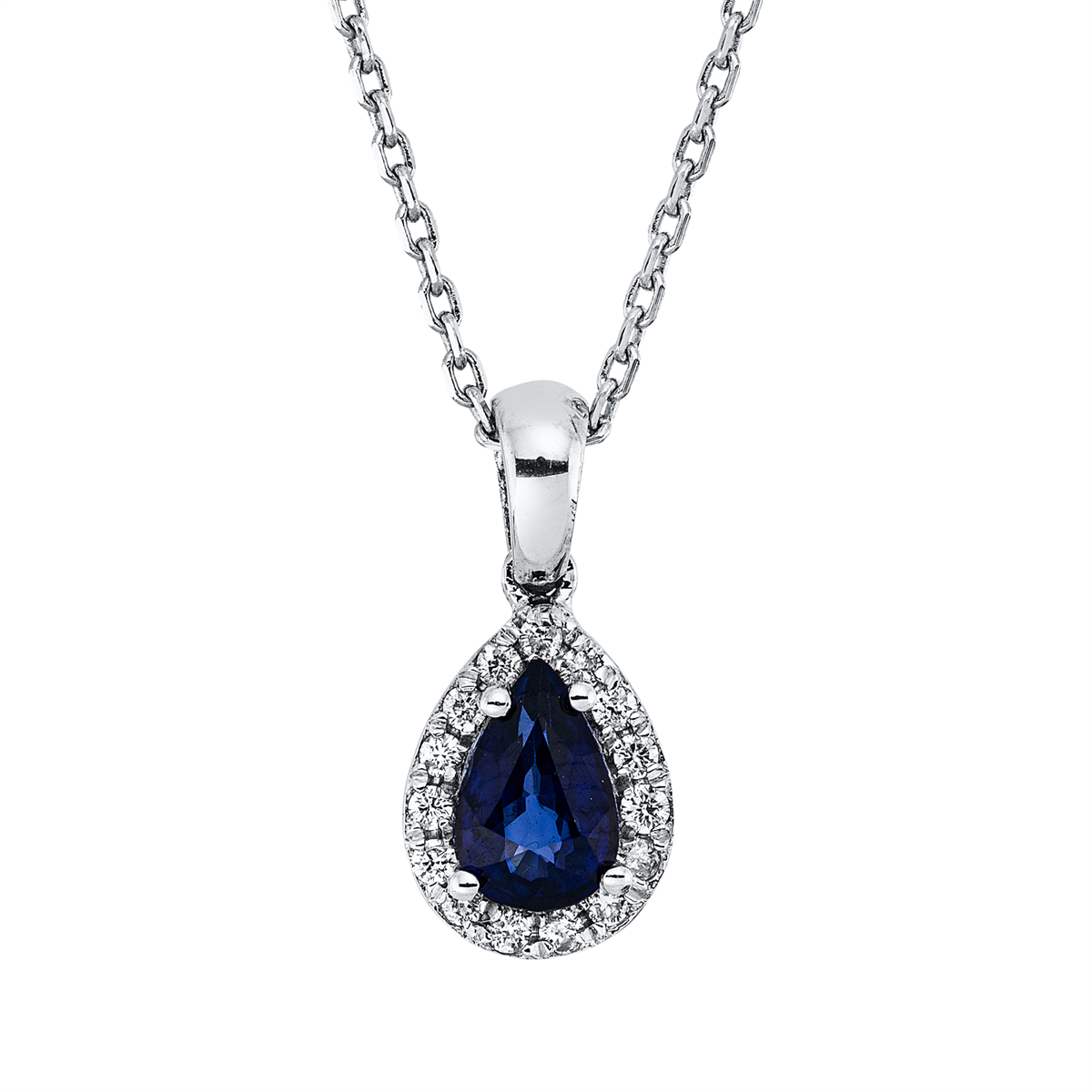 diamond full cut sapphire colored stone classic necklace in white gold