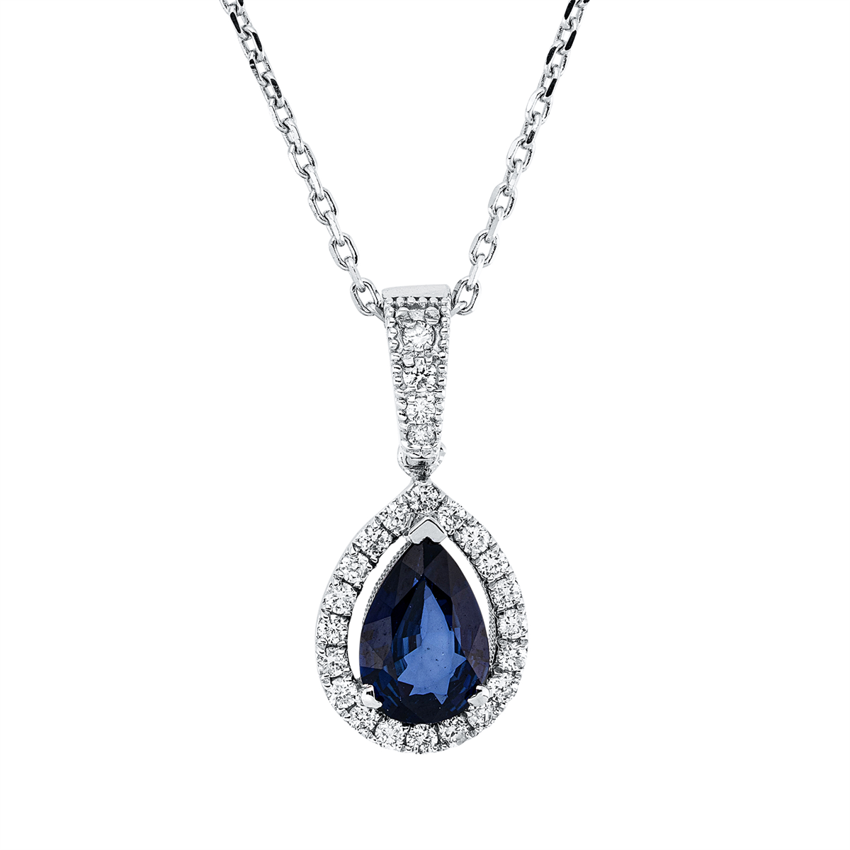 diamond full cut sapphire colored stone classic necklace in white gold
