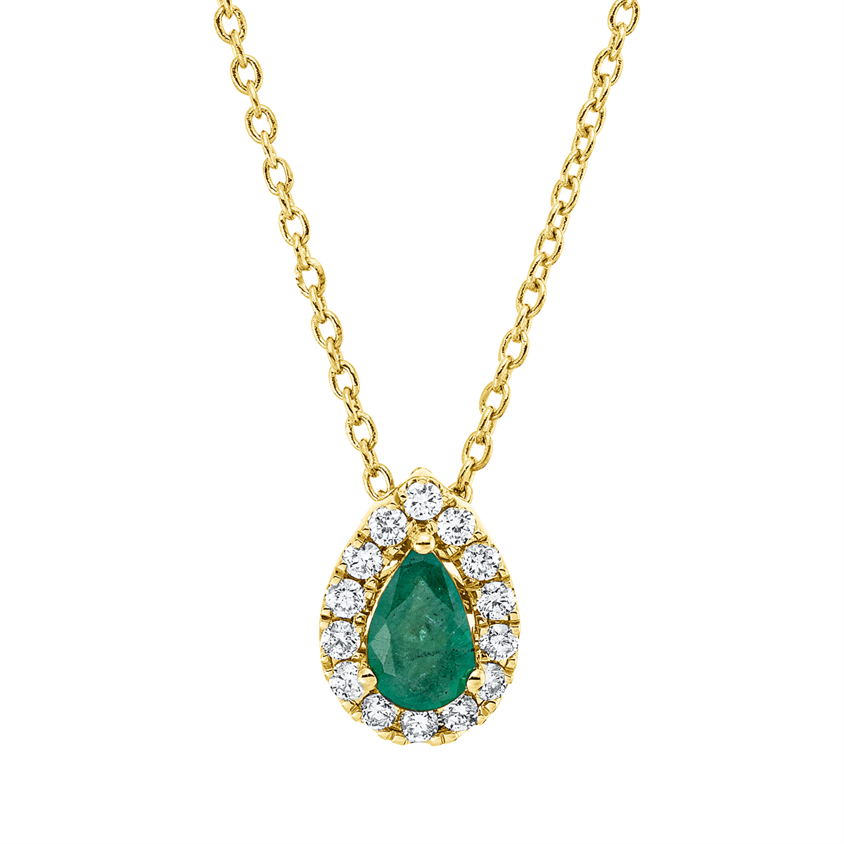diamond full cut emerald colored stone classic necklace in yellow gold