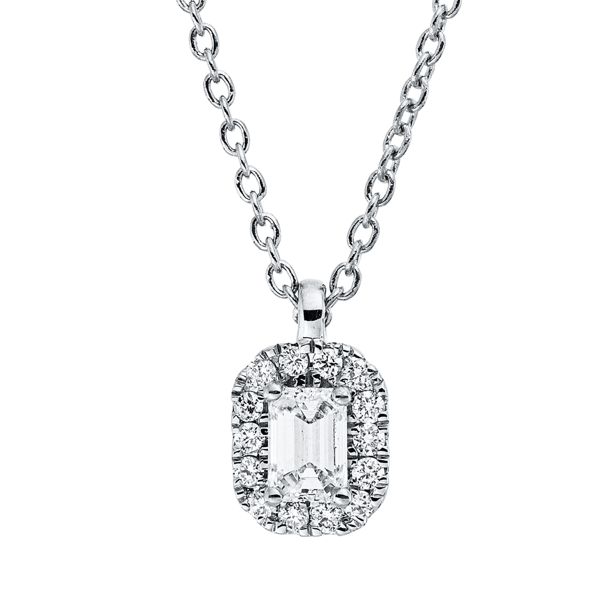 diamond full cut solitaire with accent stones necklace in white gold
