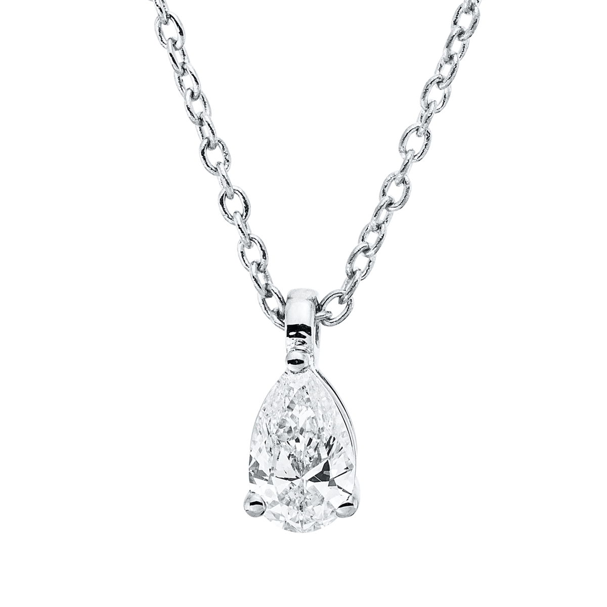 pear shape solitaire necklace in white gold