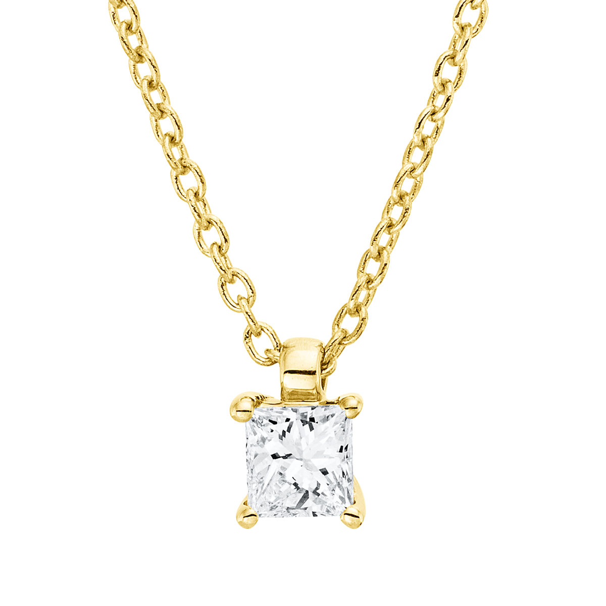 princess solitaire necklace in yellow gold