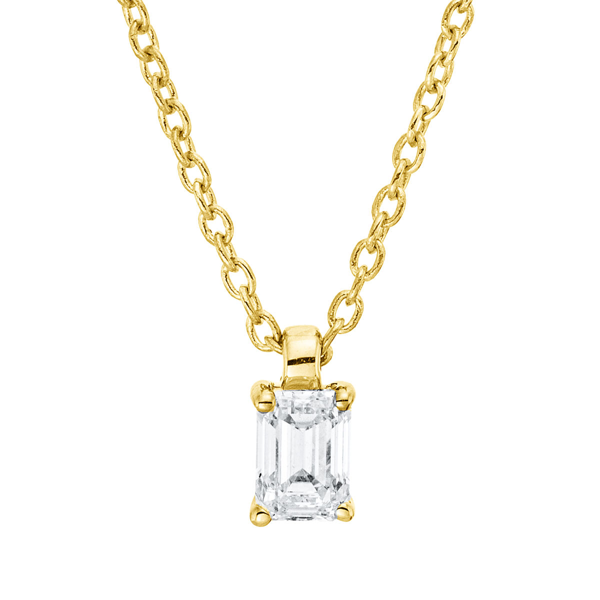 emerald cut solitaire necklace in yellow gold
