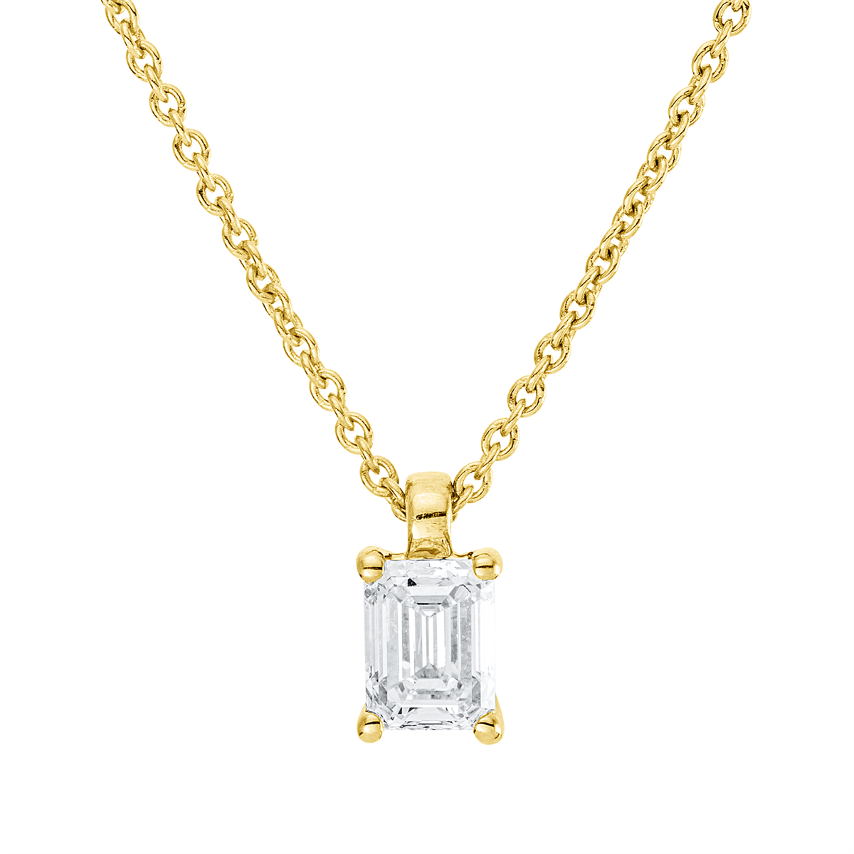 emerald cut solitaire necklace in yellow gold