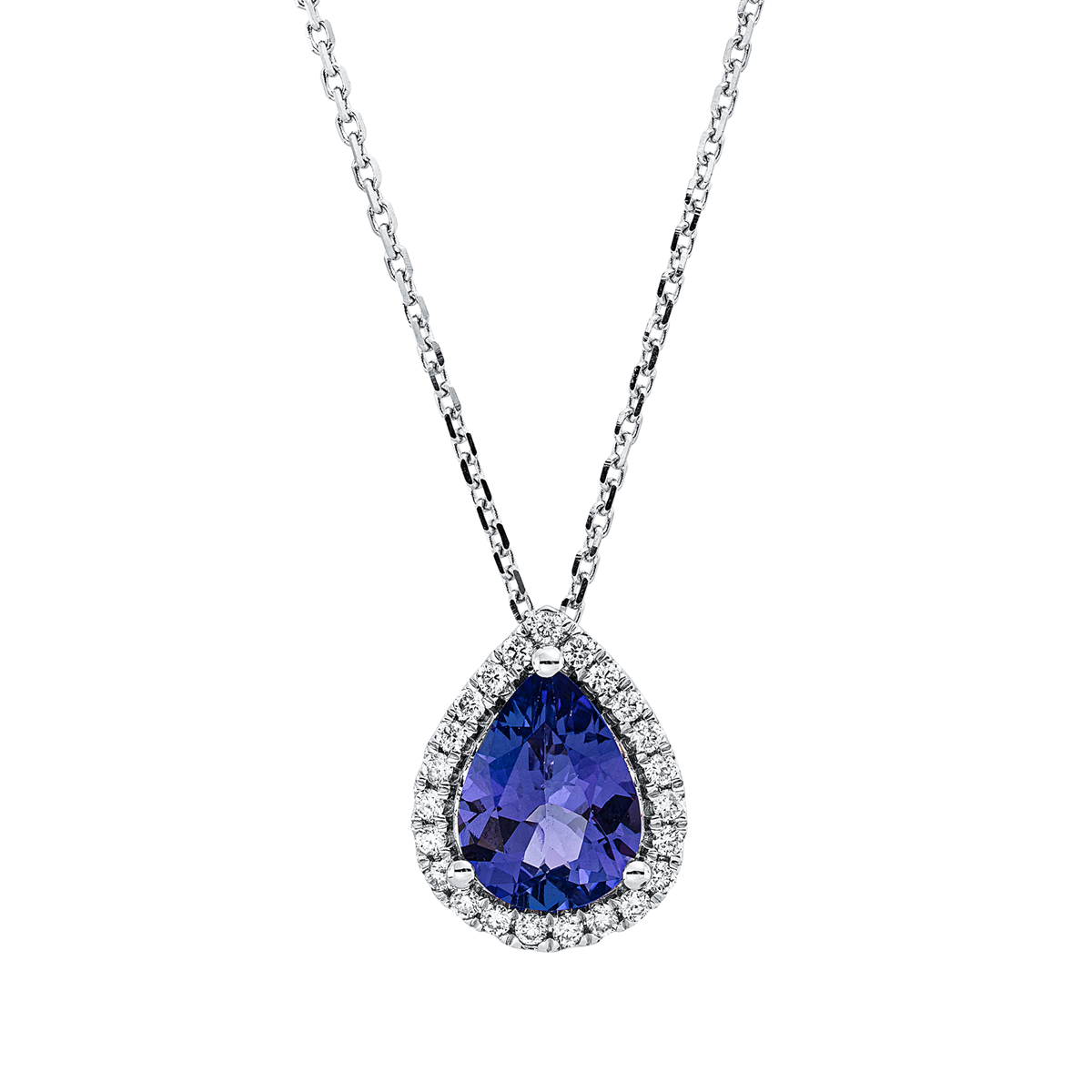 diamond full cut tanzanite colored stone classic necklace in white gold