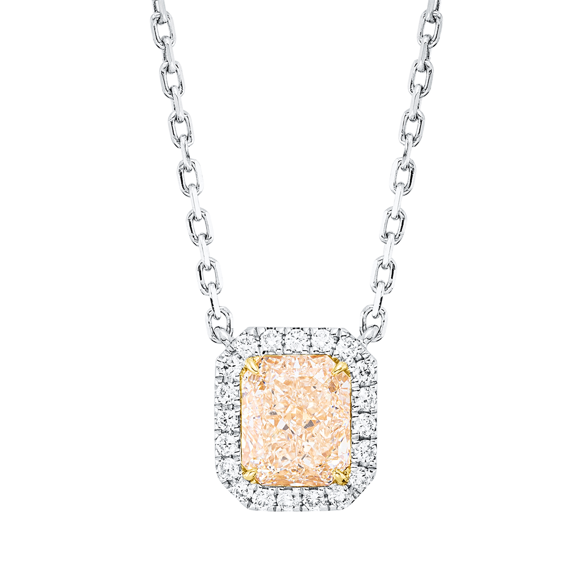 diamond full cut fancy colored diamond necklace in white gold / yellow gold