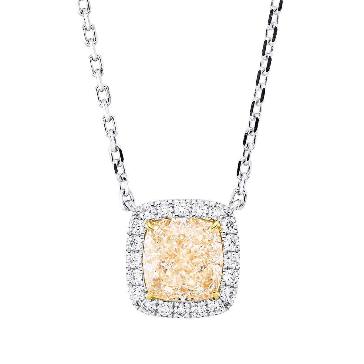 diamond full cut fancy colored diamond necklace in white gold / yellow gold