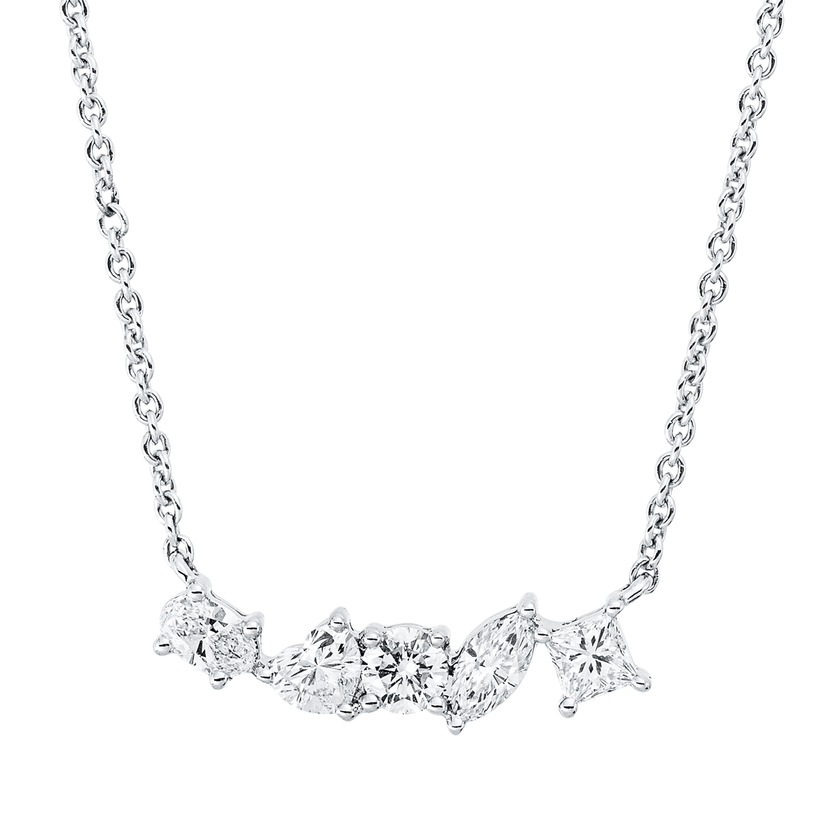 fantasy-cut modern woman necklace in white gold