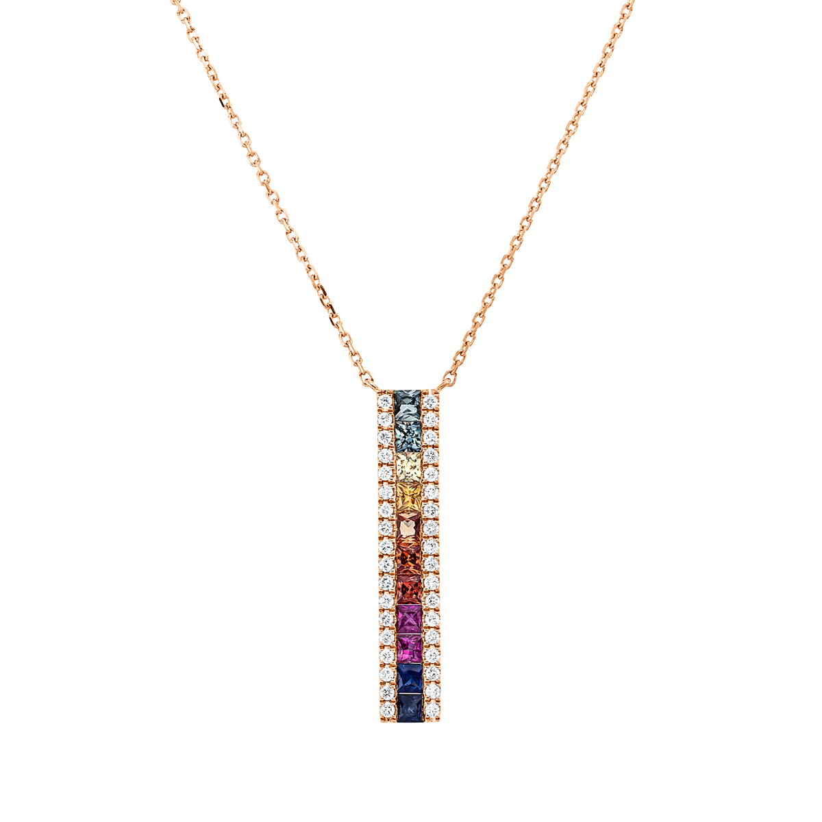 diamond full cut sapphire rainbow & multicolor necklace in red gold