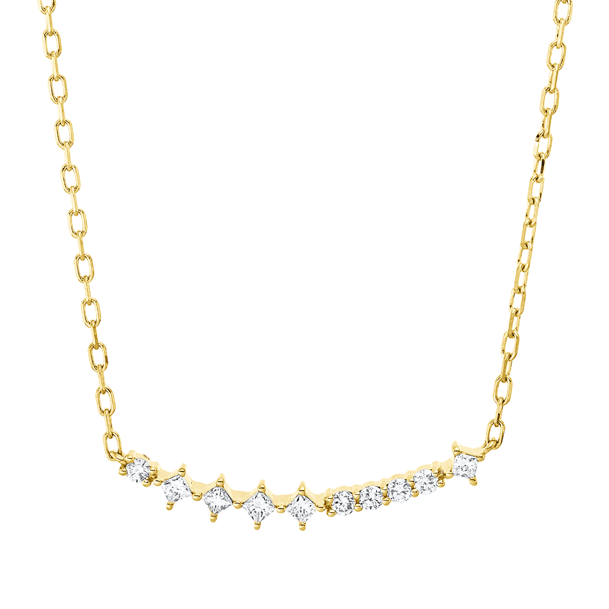 diamond full cut baguette necklace in yellow gold