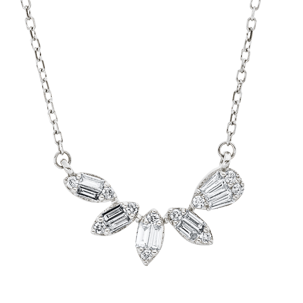 diamond full cut baguette necklace in white gold