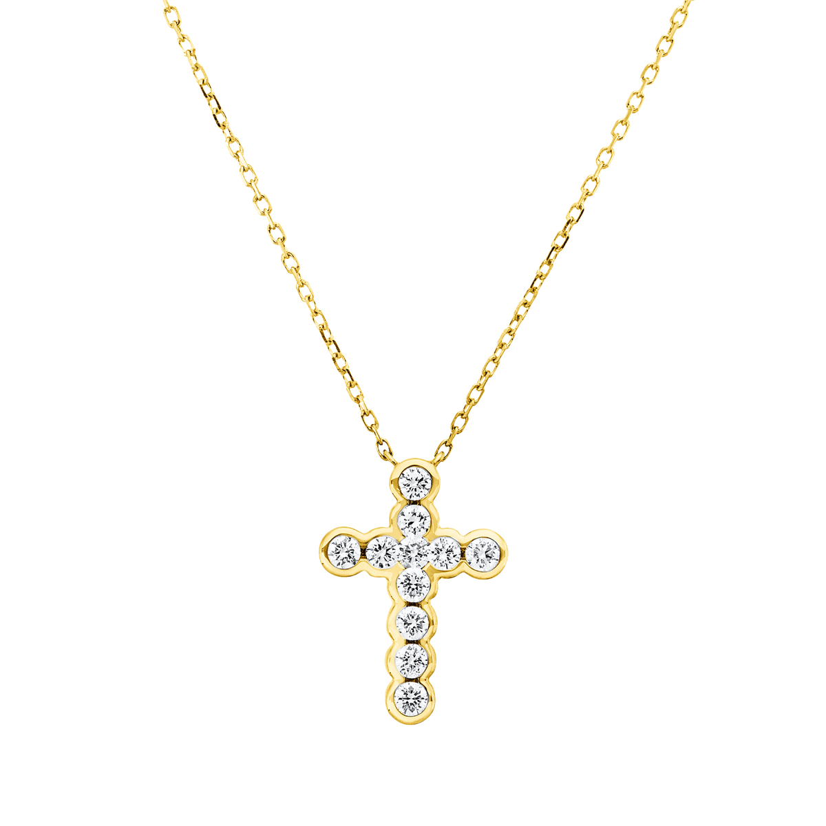 diamond full cut cross necklace in yellow gold