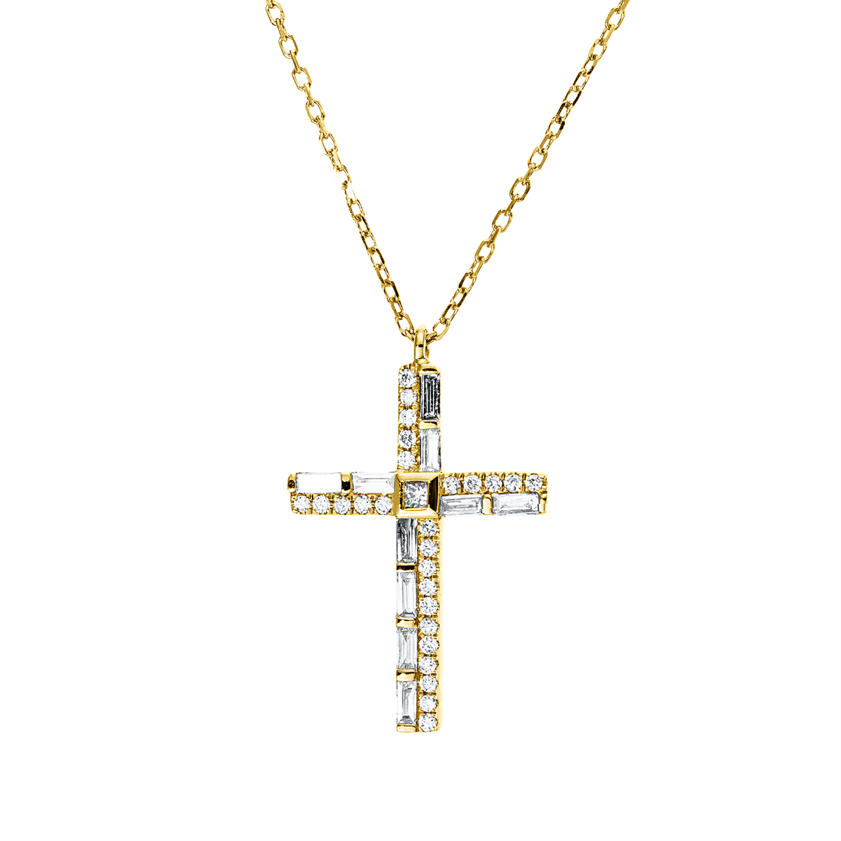 diamond full cut cross necklace in yellow gold