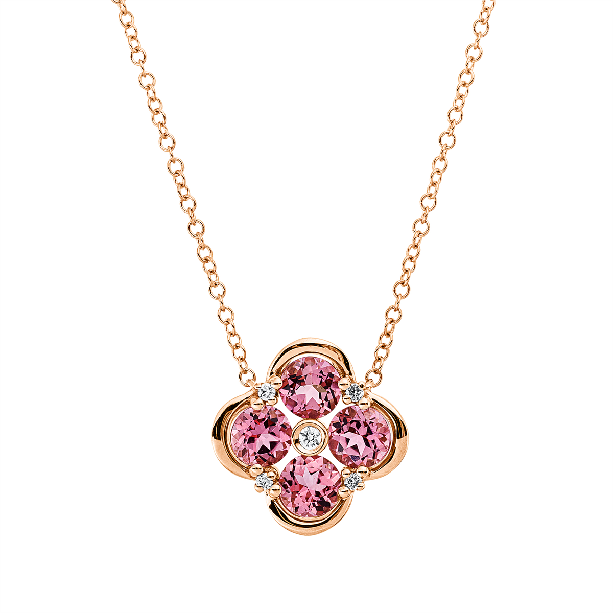 diamond full cut tourmaline colored stone classic necklace in red gold