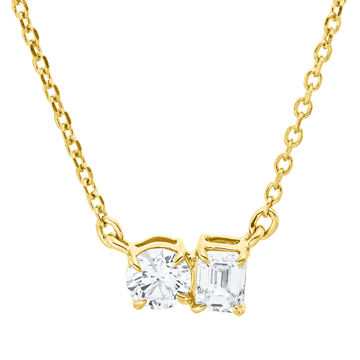 diamond full cut solitaire with accent stones necklace in yellow gold