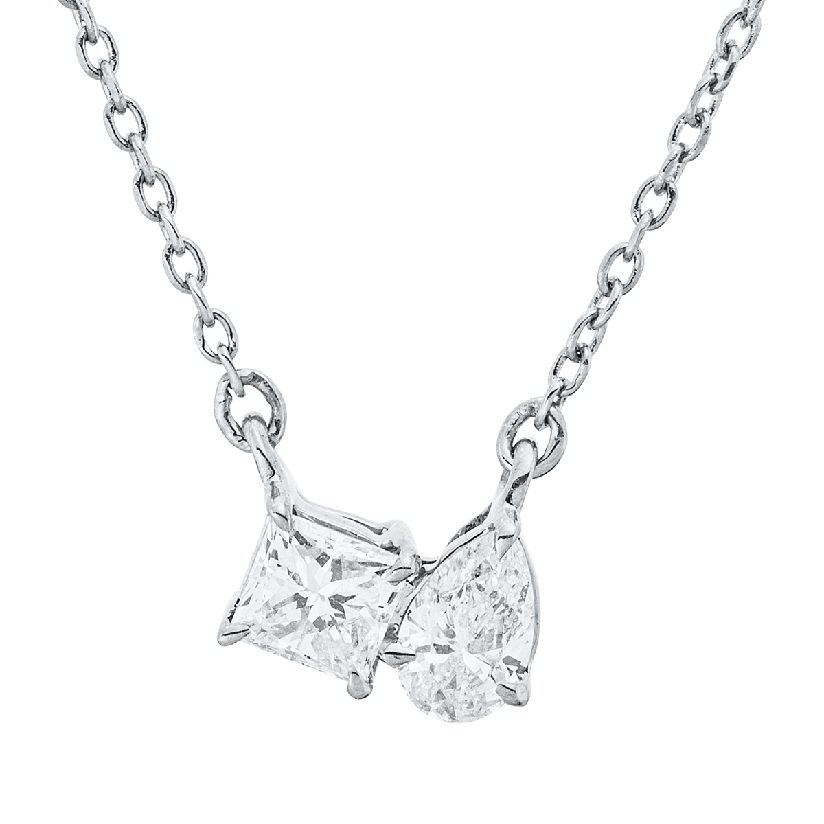 pear shape solitaire with accent stones necklace in white gold