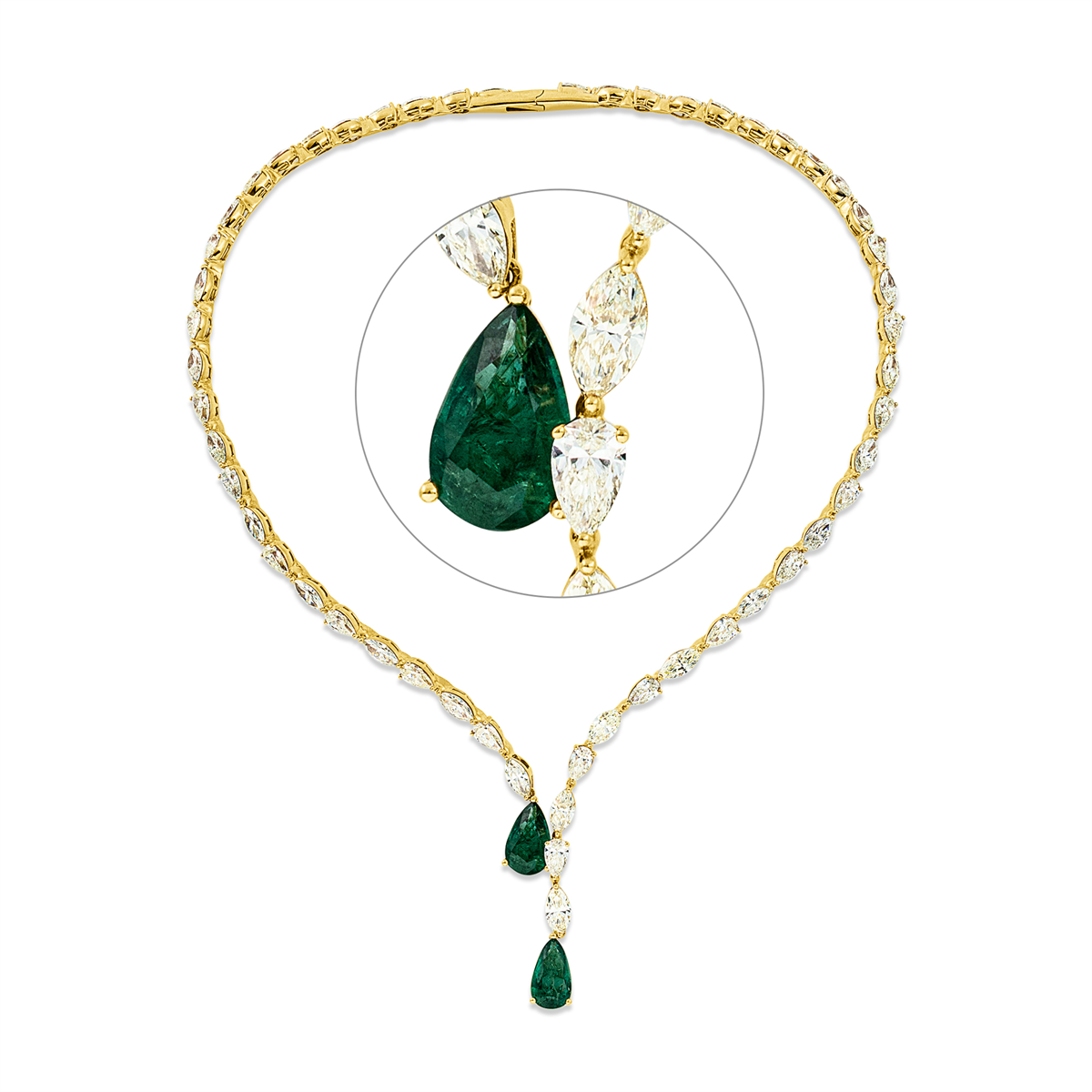marquise emerald colored stone classic necklace in yellow gold