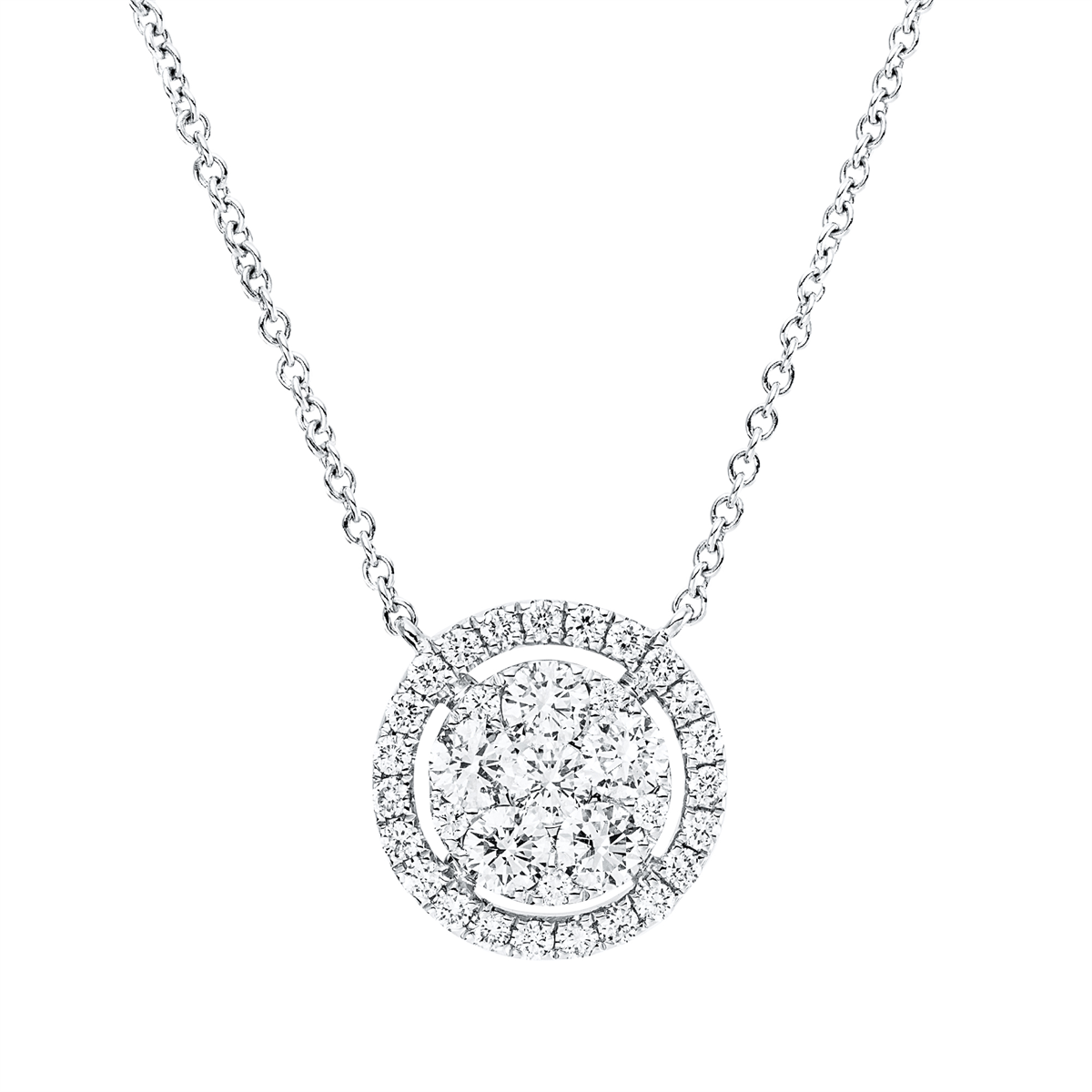 diamond full cut illusion classic necklace in white gold