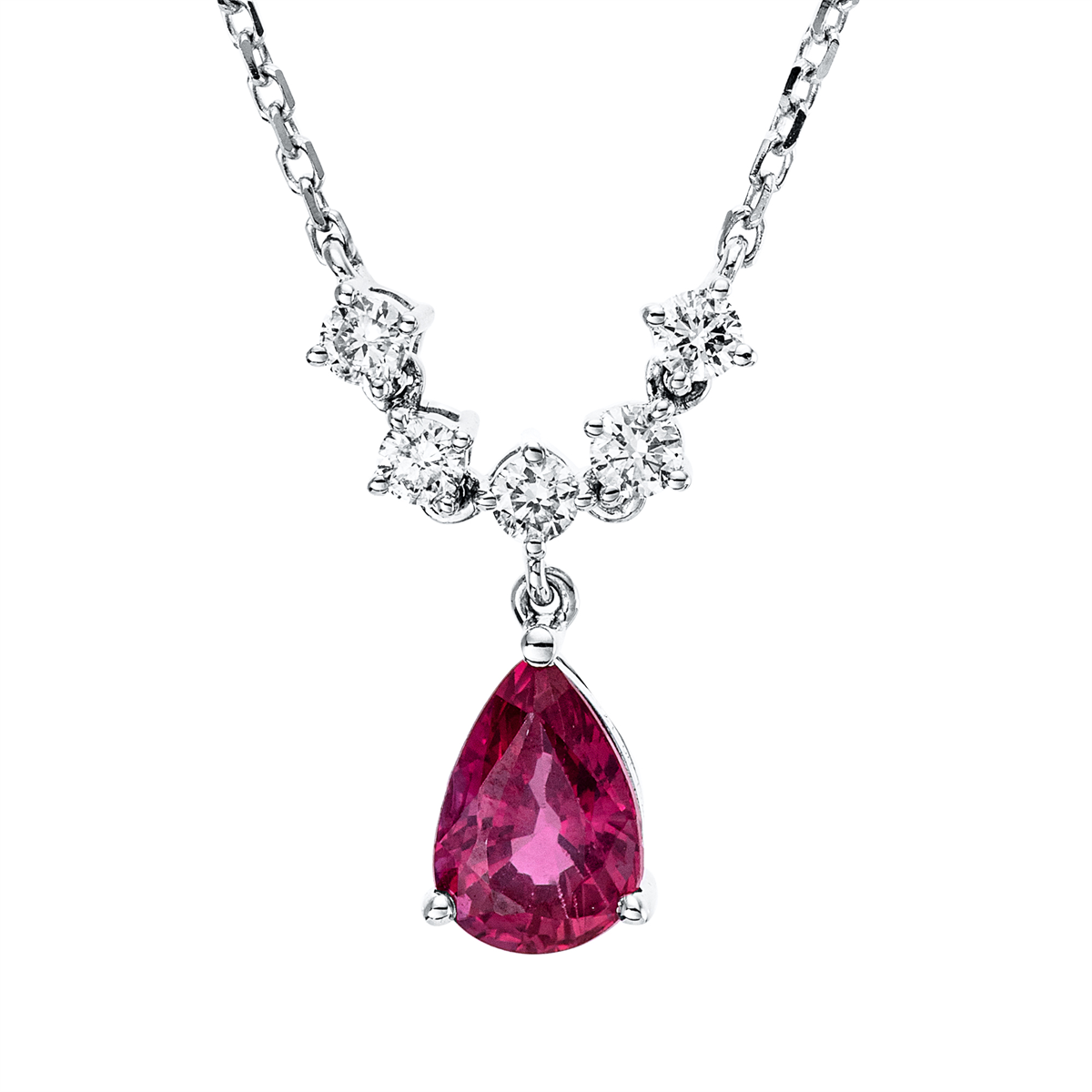 diamond full cut ruby colored stone classic necklace in white gold