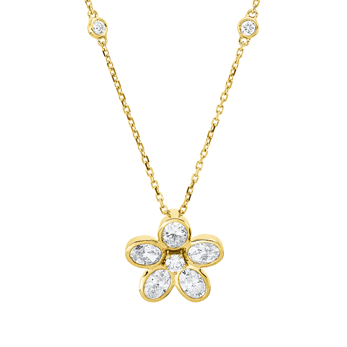 diamond full cut multi-stone necklace in yellow gold
