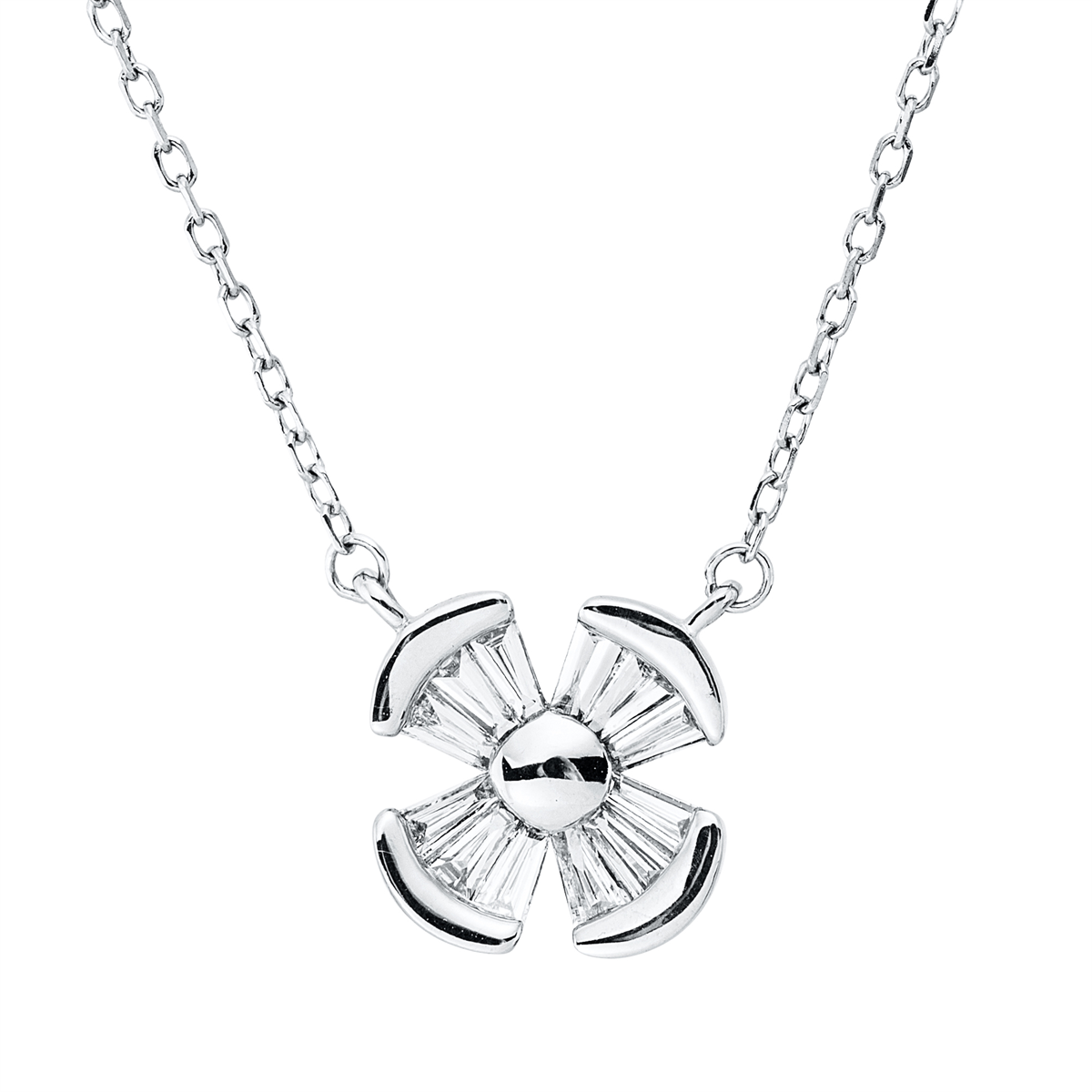 diamond full cut baguette necklace in white gold