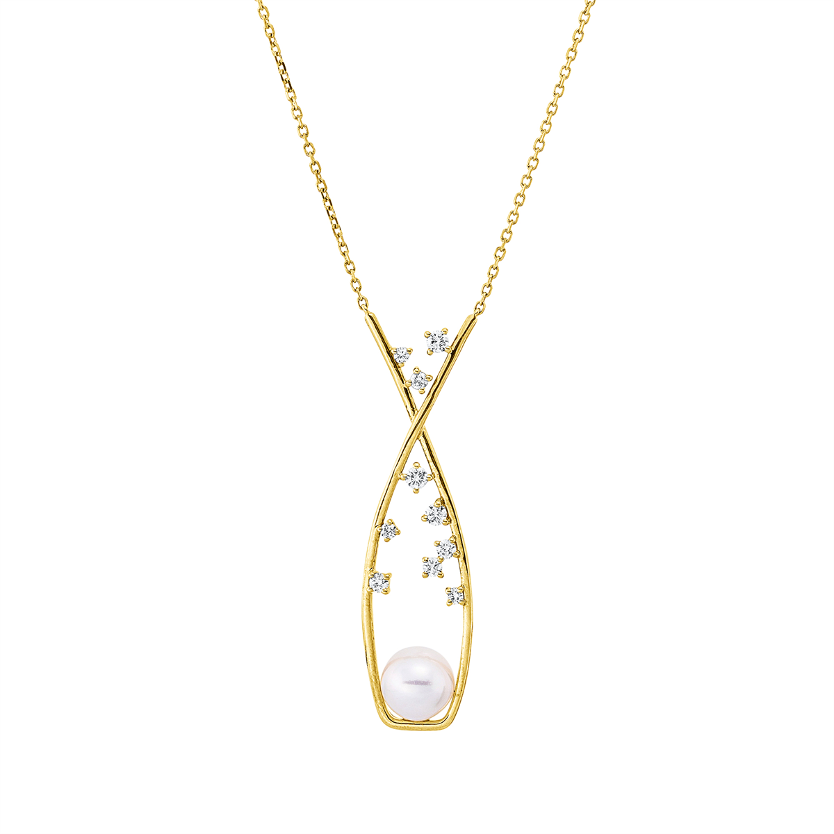 diamond full cut pearl necklace in yellow gold
