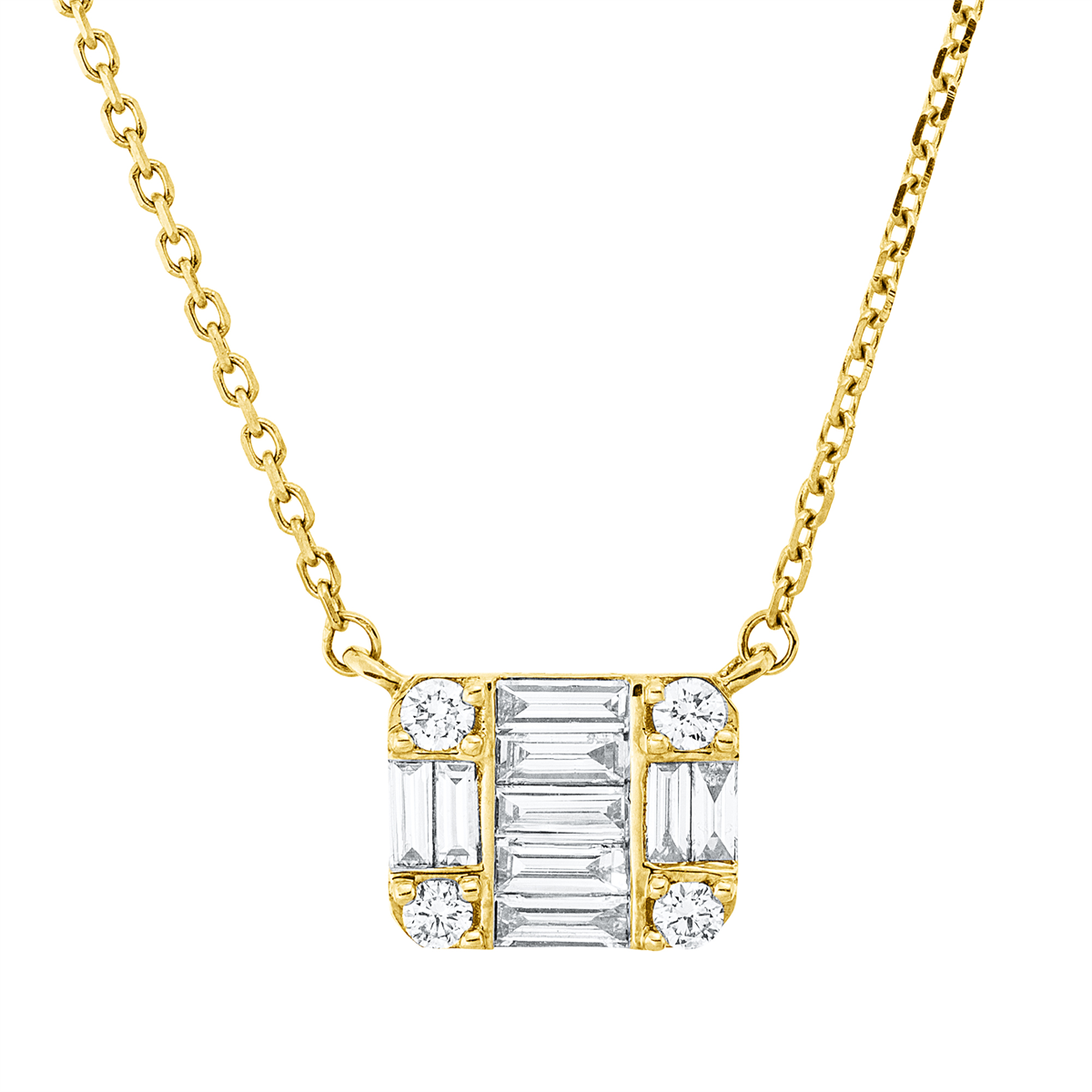 diamond full cut baguette illusion necklace in yellow gold