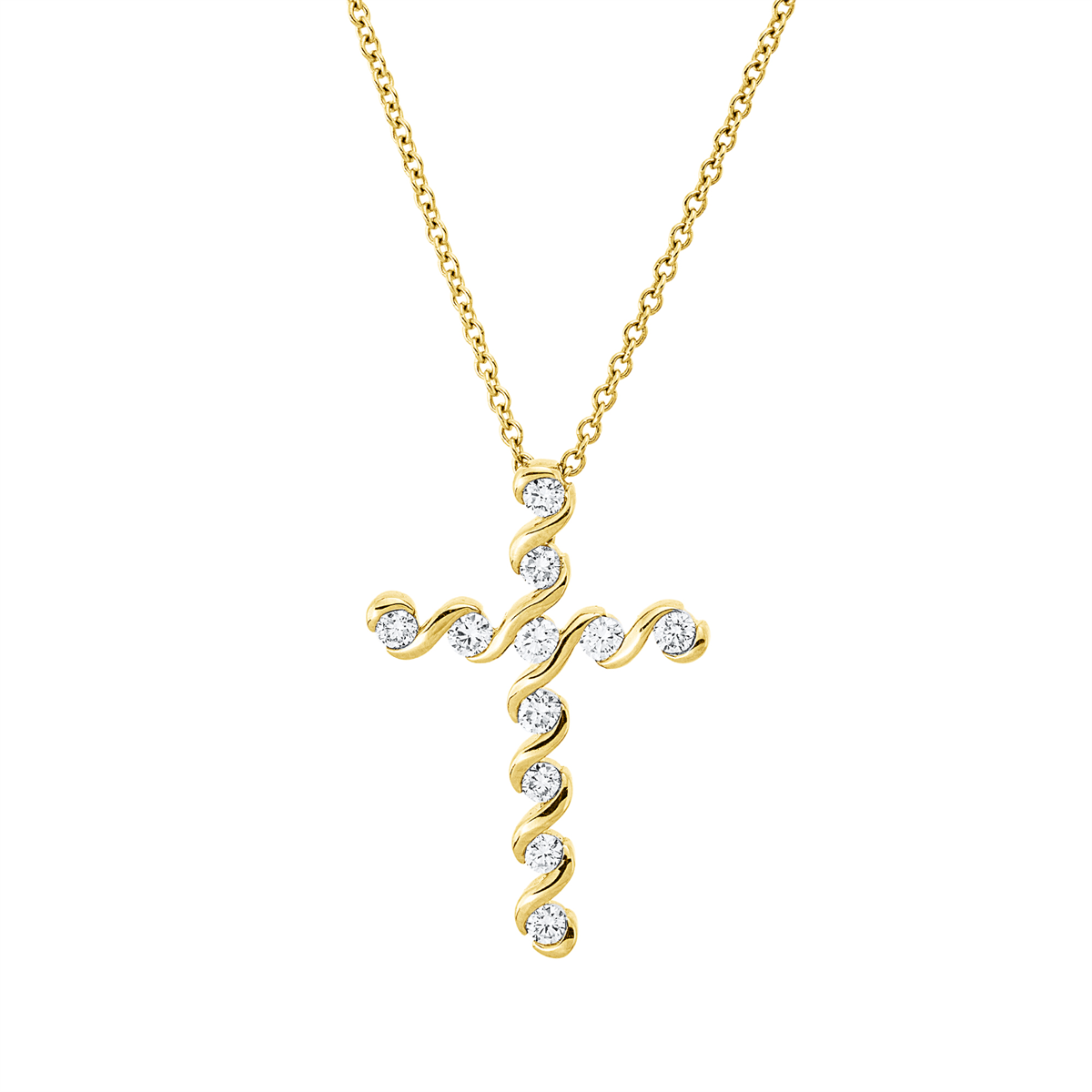 diamond full cut cross necklace in yellow gold