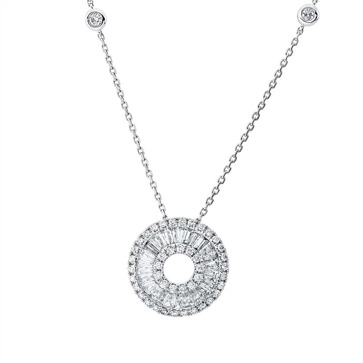 diamond full cut baguette necklace in white gold