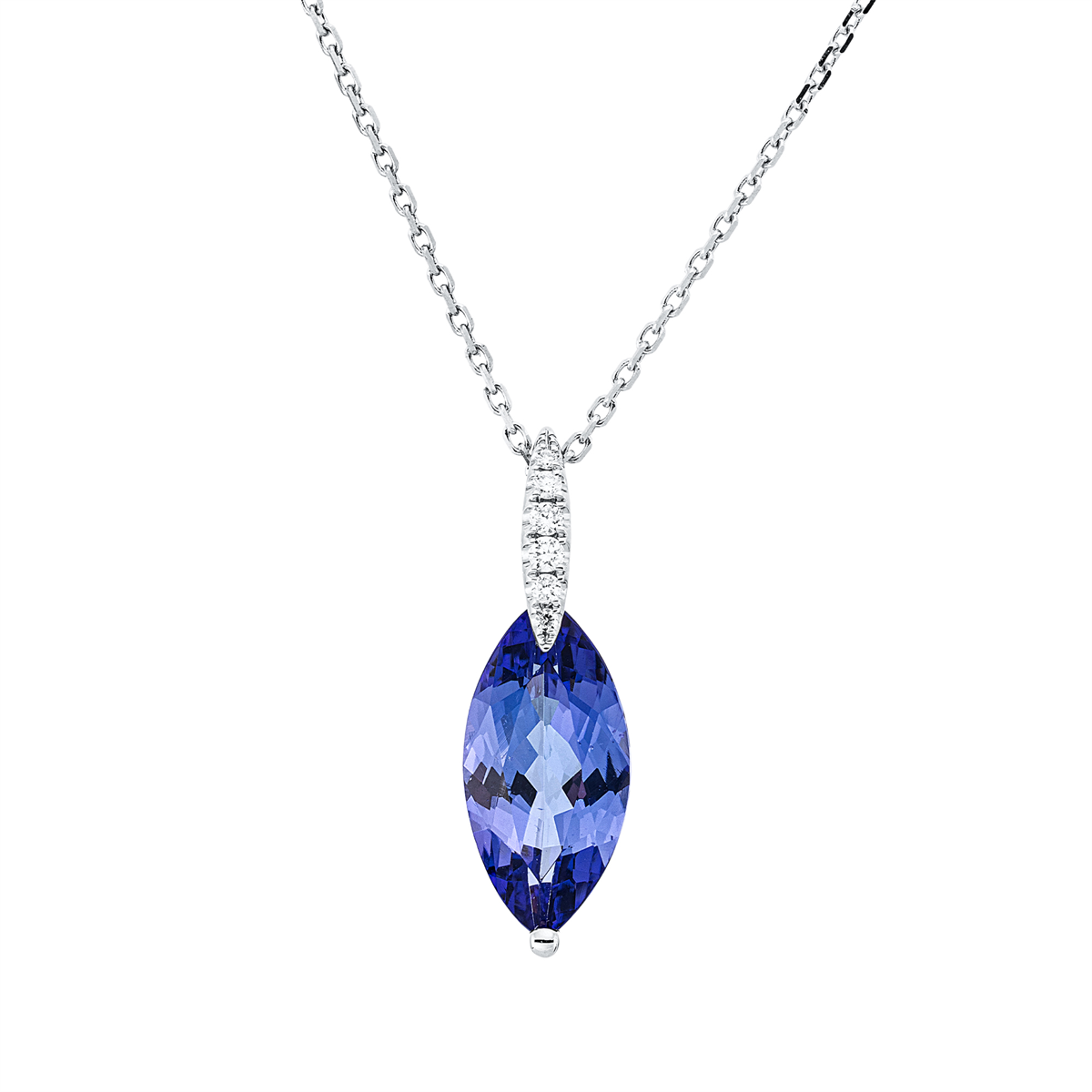 diamond full cut tanzanite colored stone classic necklace in white gold