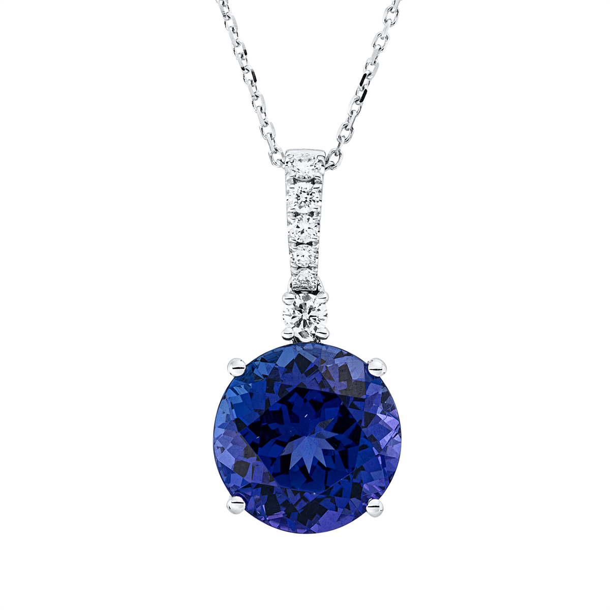 diamond full cut tanzanite colored stone classic necklace in white gold