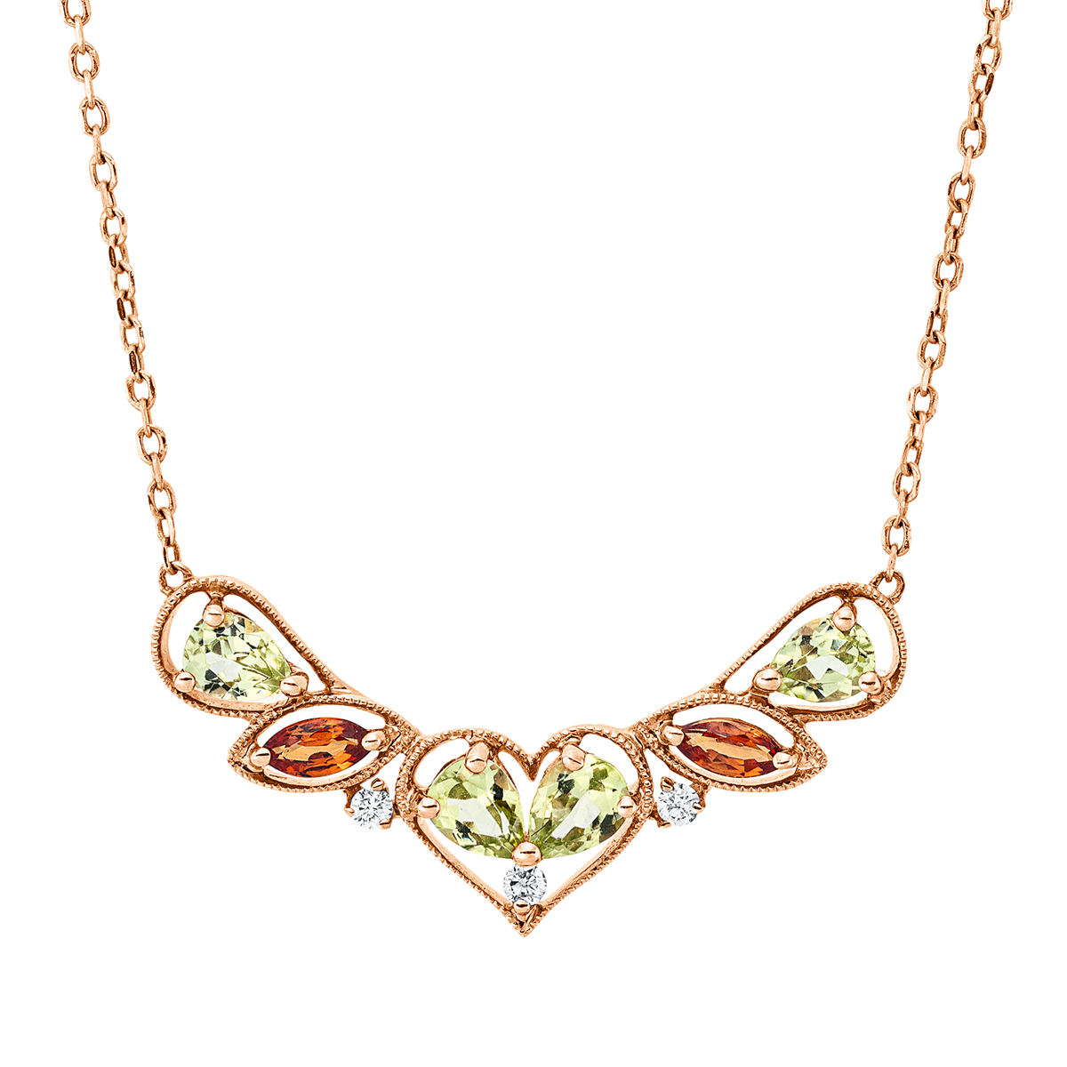 diamond full cut sapphire colored stone fashion necklace in red gold