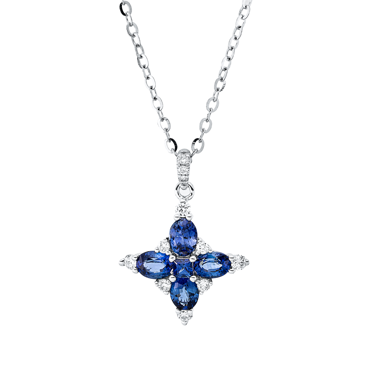 diamond full cut sapphire colored stone classic necklace in white gold