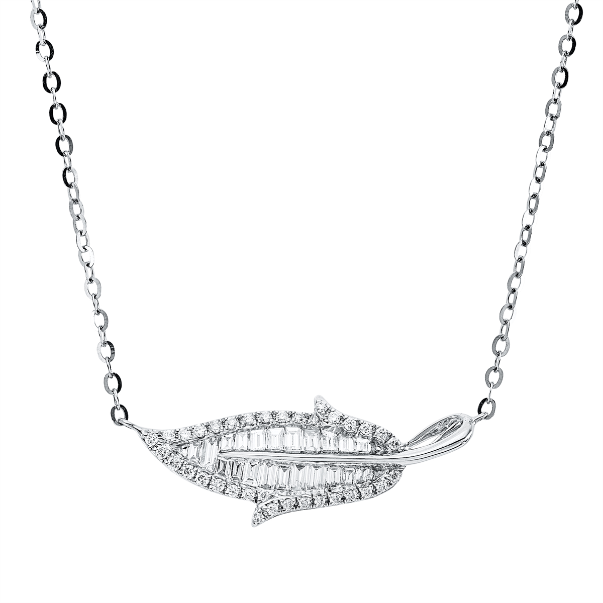 diamond full cut baguette necklace in white gold
