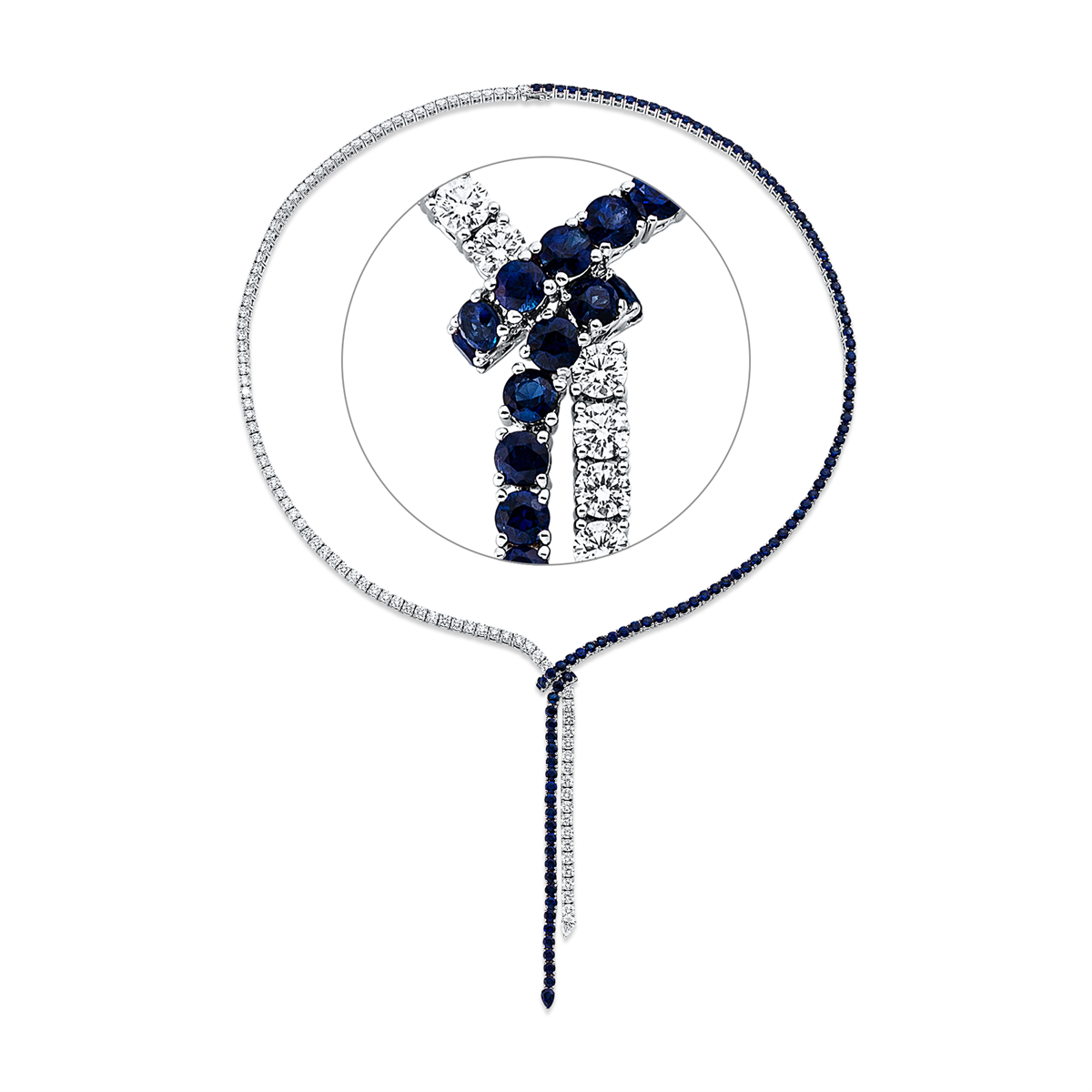 diamond full cut sapphire colored stone classic necklace in white gold