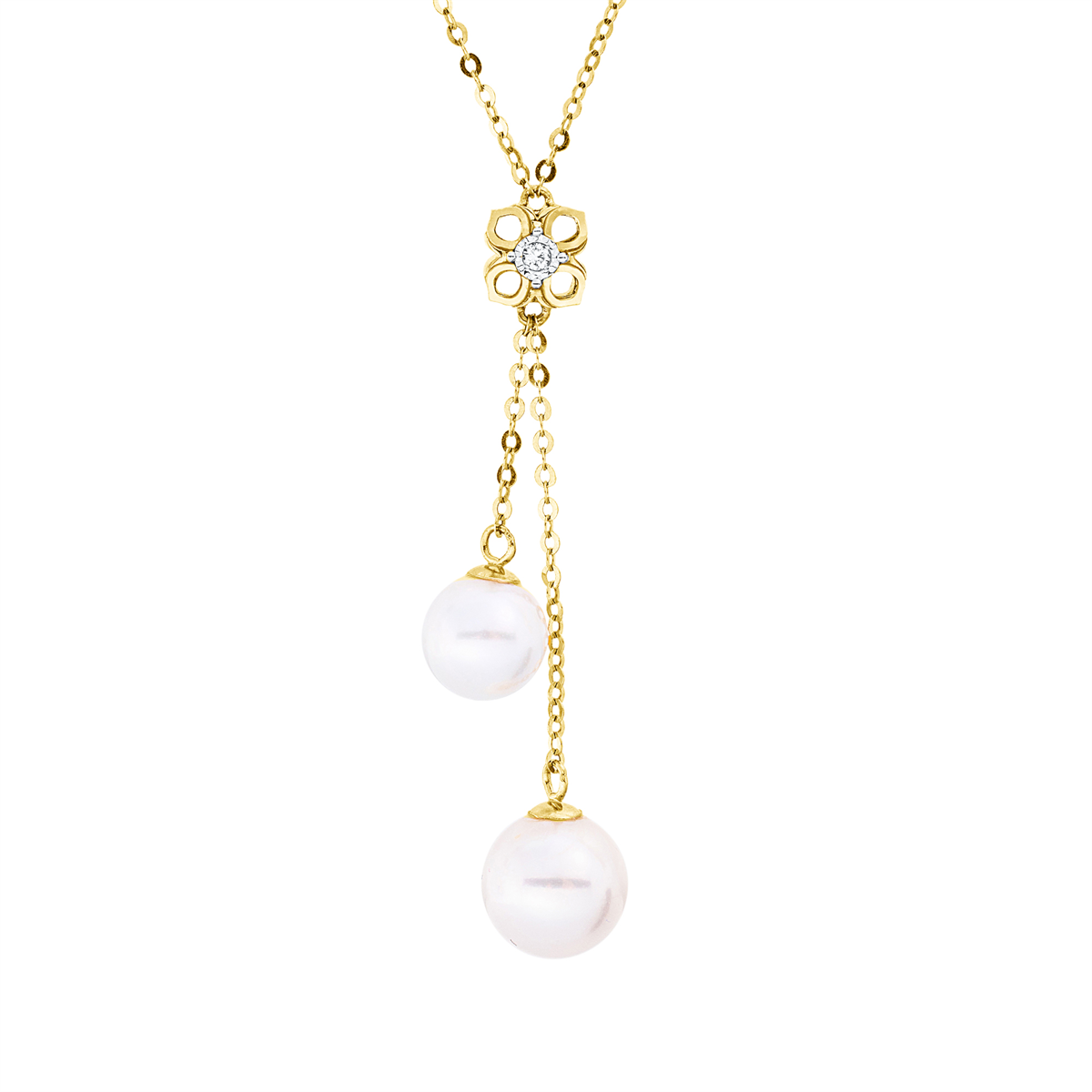 diamond full cut MOP pearl necklace in yellow gold