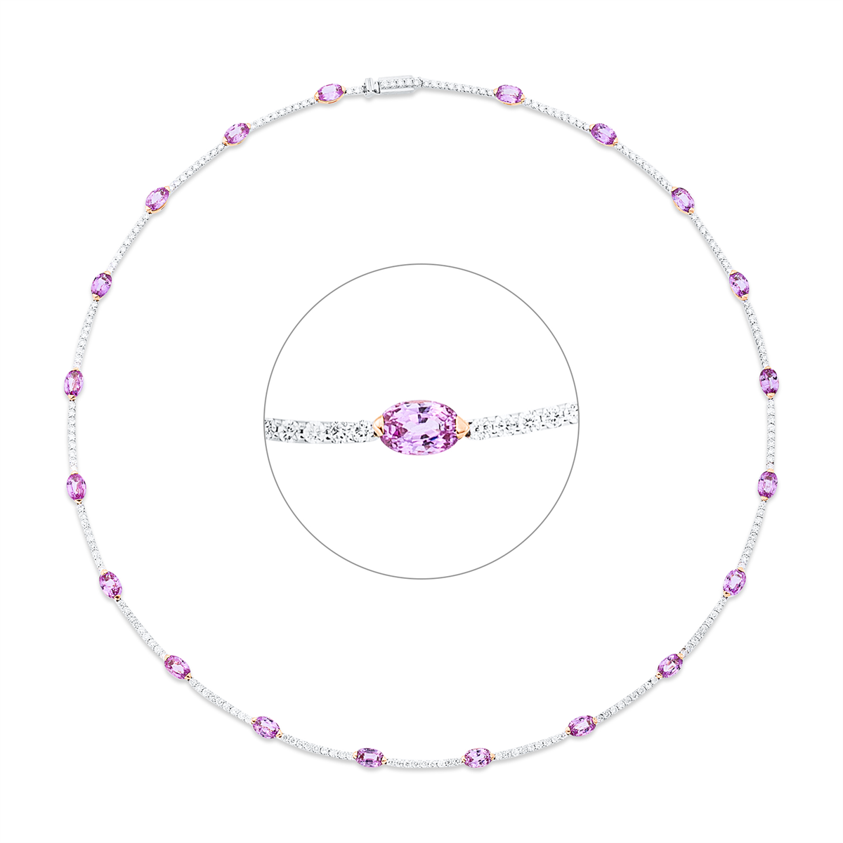 diamond full cut sapphire colored stone classic necklace in whitegold / rosegold